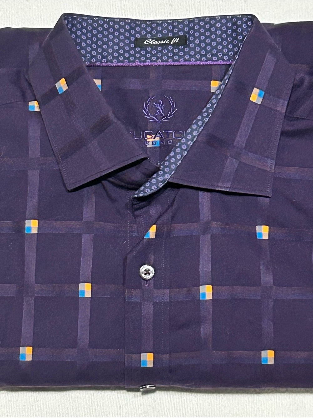 Bugatchi Deep Purple Windowpane Shirt with Accent Squares